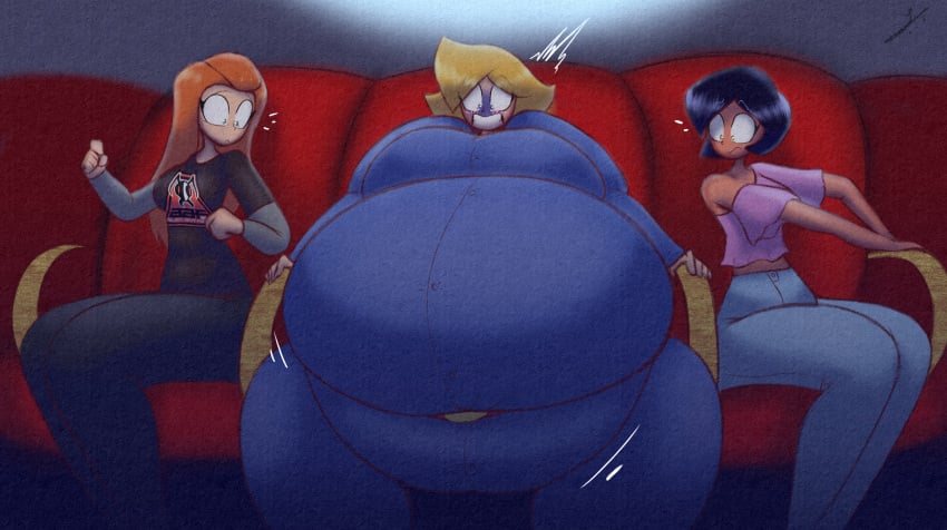 3girls alex_(totally_spies) alien_ant_farm ass_expansion belly_expansion big_ass big_belly big_breasts big_thighs black_hair blonde_hair blue_skin blueberry_inflation breast_expansion cinched clover_(totally_spies) dark-skinned_female expansion ginger ginger_hair inflation light-skinned_female medium_breasts movie_theater mr-loading sam_(totally_spies) skin_turning_blue tagme thin_waist totally_spies violet_beauregarde_(cosplay) wide_hips willy_wonka_and_the_chocolate_factory