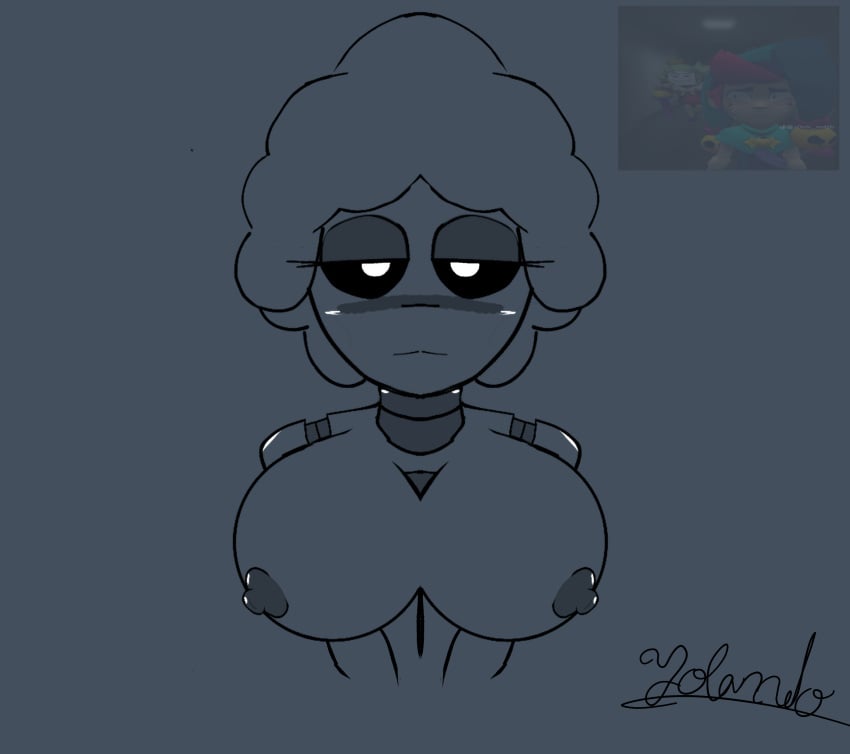 blush blush_lines blushing breasts jachebery large_breasts nipples oc robot_girl simple_drawing stare yolandoo