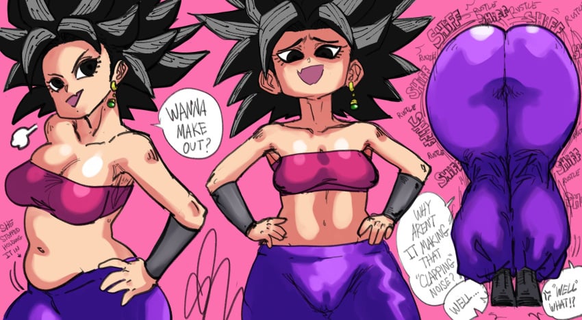 00blaq ass caulifla chubby_female clapping_ass dialogue dragon_ball dragon_ball_super fat_ass female