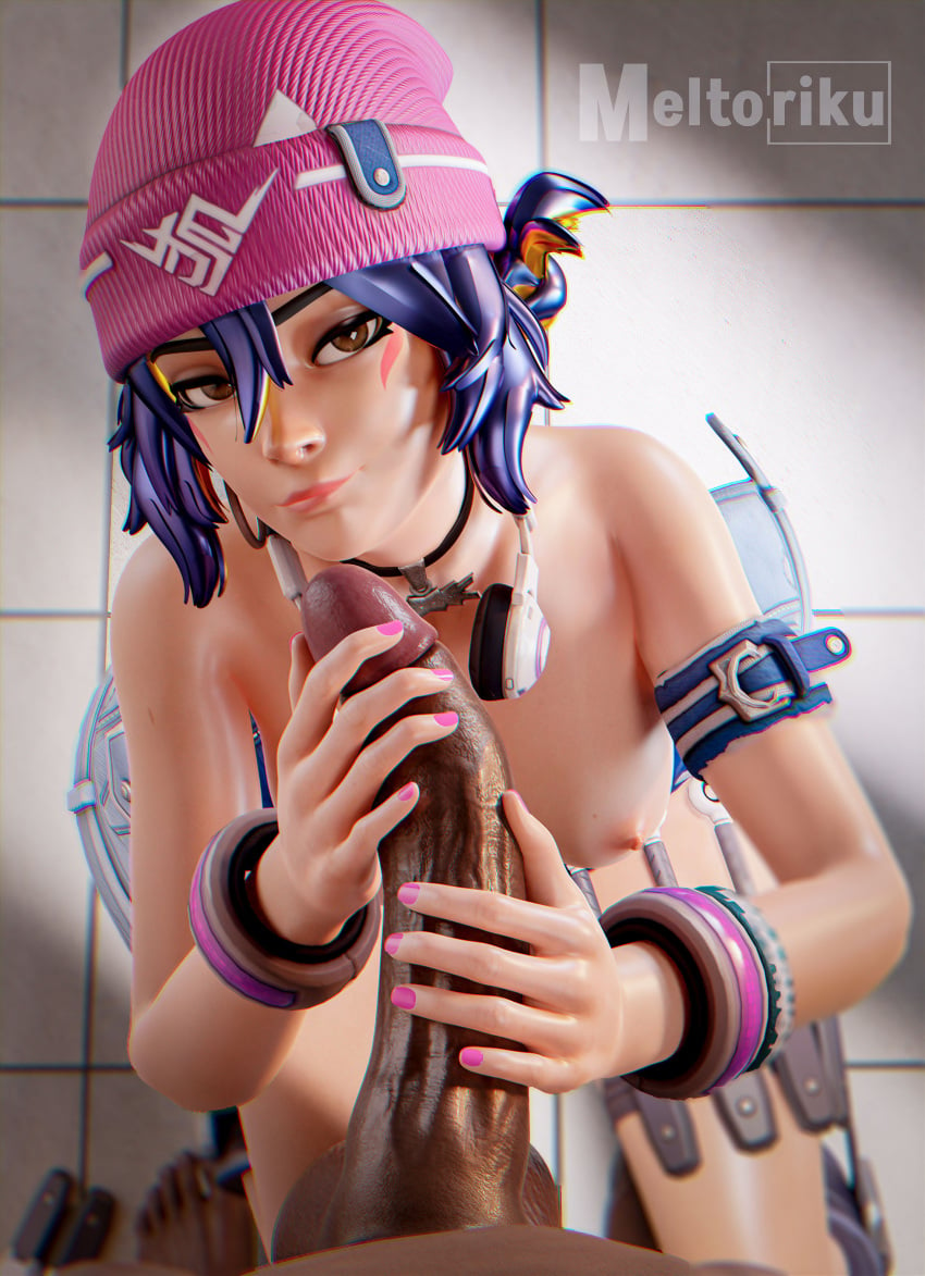 1boy 1boy1girl 1girls 3d antifragile_kira-kira asian asian_female balls beanie big_balls big_penis blizzard_entertainment blue_hair breasts brown_eyes choker dark-skinned_male dark_skin female functionally_nude handjob headphones holding_penis huge_cock interracial kiriko_(overwatch) large_penis le_sserafim light-skinned_female light_skin looking_at_viewer male male/female male_pov meltoriku multicolored_hair nipples overwatch overwatch_2 penis pov short_hair smiling straight