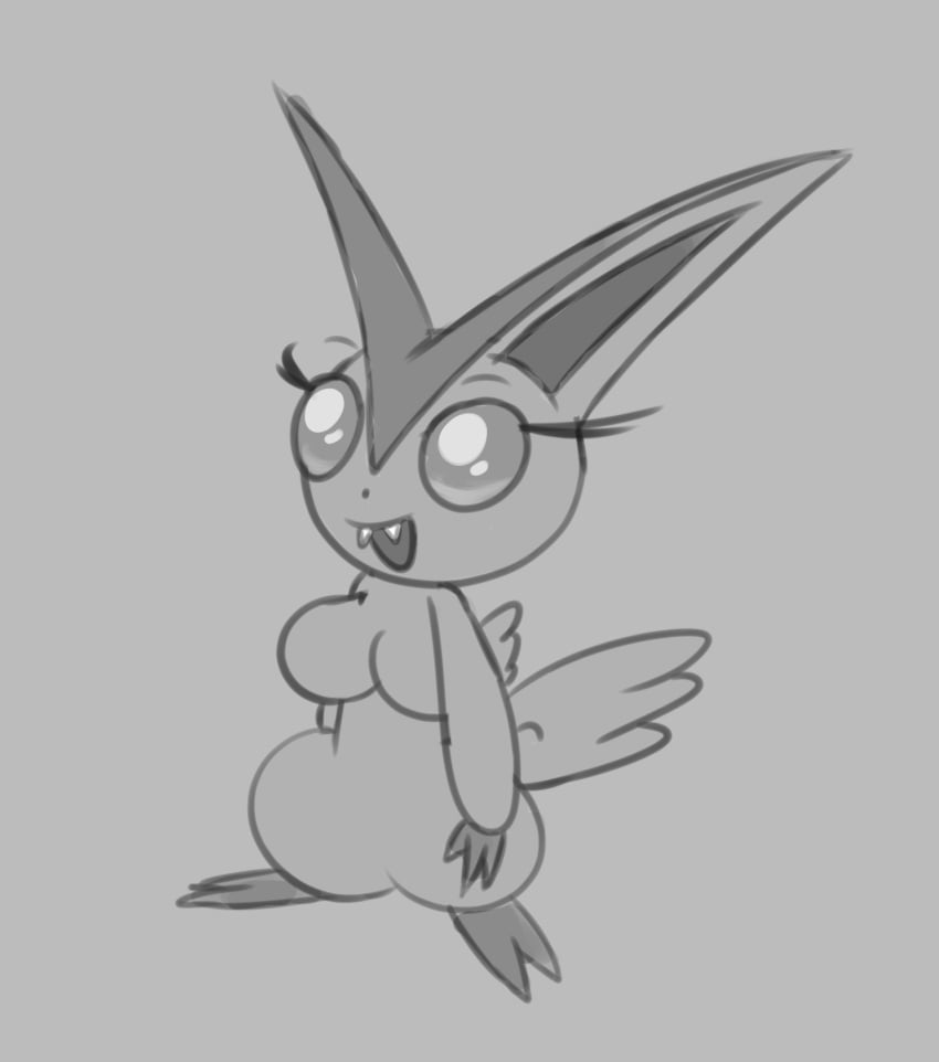 2_toes 3_fingers anthro anthro_only breasts eyebrows eyelashes female female_only generation_5_pokemon horn humanoid mouth_open no_color philahorns pokemon pokemon_(species) pokemon_bw small_breasts tagme teeth teeth_pointy victini video_game_character video_games wings