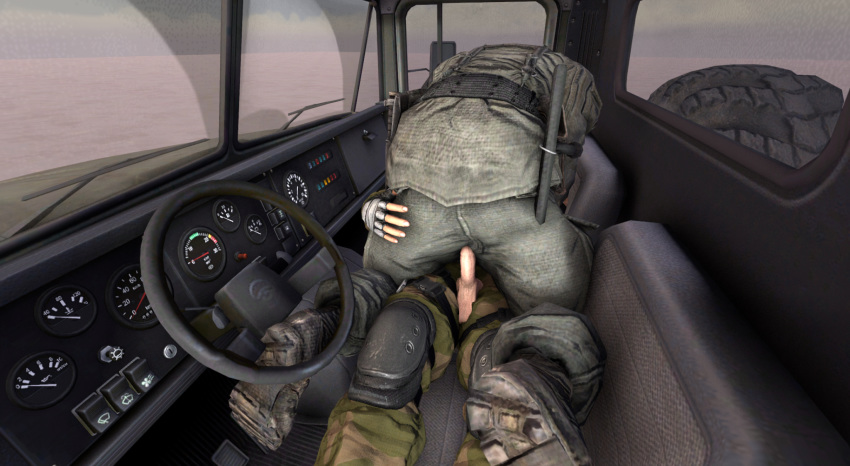 2boys 3d anal_penetration anal_sex artist_request ass_grab clothed_sex copyright_request cowgirl_position gay military military_police military_uniform military_vehicle penetration_through_clothes penis_out sitting_on_penis tagme truck unzipped_pants