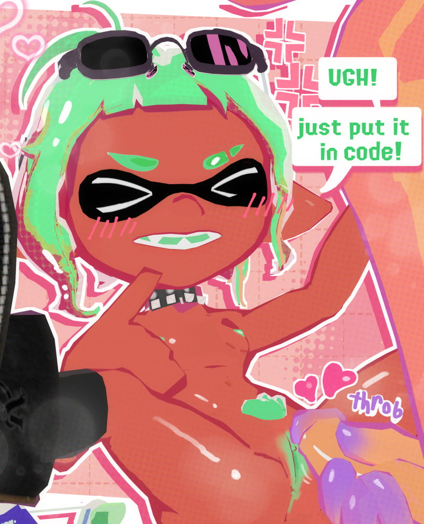 3d blender choker couple dialogue emems666 english_text glasses green_hair grinding imminent_sex inkling inkling_girl nintendo nude octoling octoling_boy pubic_hair splatoon splatoon_3 steam stockings teasing teasing_pussy