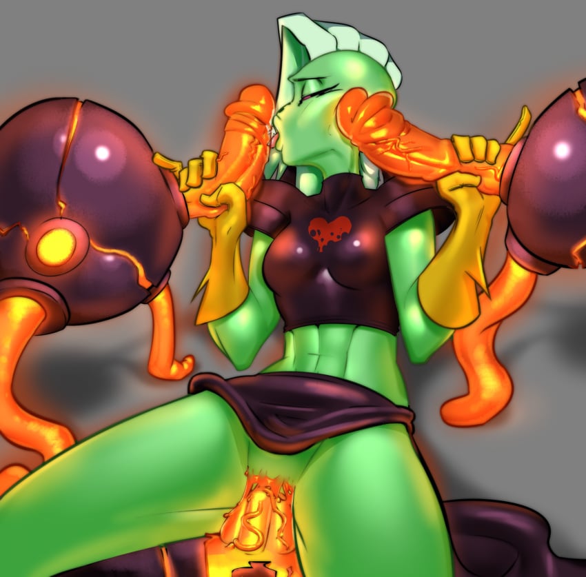 3boys abs alien alien_girl asymmetrical_hair breasts cheek_poke closed_eyes disney dominator-bot double_handjob elbow_gloves female female_focus foursome gloves green_skin grey_background handjob heart highres huge_cock humanoid larger_female lava long_hair lord_dominator machine male medium_breasts midriff missionary penis penis_lick penis_on_face pinky_out robot saliva sex shoulder_pads size_difference skirt skirt_lift smaller_male straight svmson toned tongue tongue_out vaginal_penetration veiny_penis wander_over_yonder white_hair