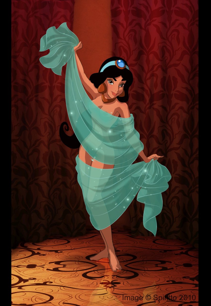 2010 aladdin brown_eyes dancer disney disney_princess princess_jasmine spiritto striptease veil