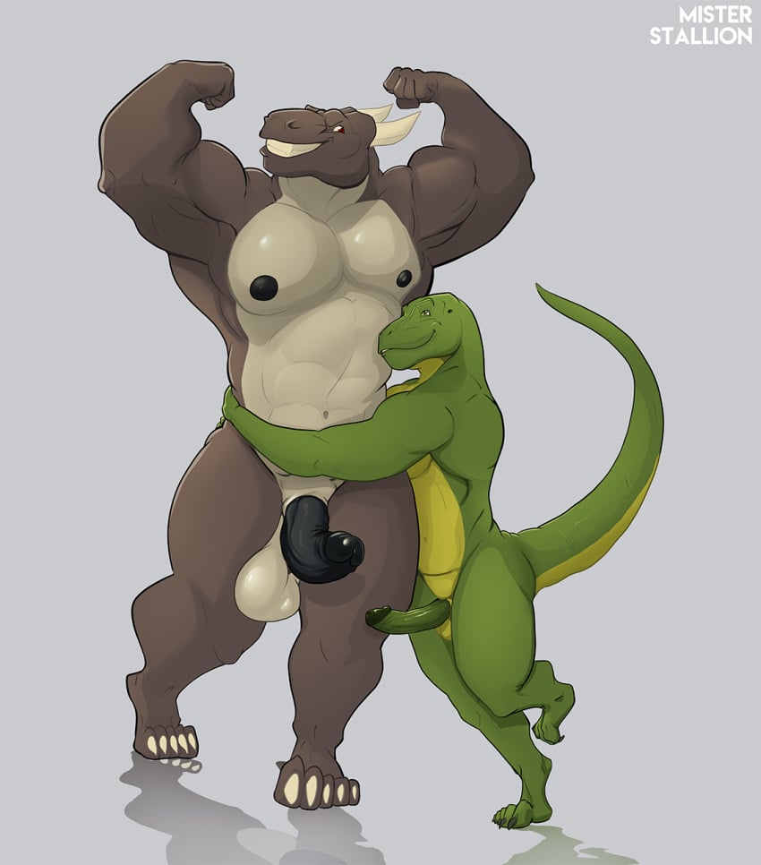 balls big_(disambiguation) dinosaur dragon duo erection flexing horn hug invalid_tag lizard love male_only misterstallion muscular nude penis raised reptile romantic scalie smile theropod tyrannosaurid tyrannosaurus_rex