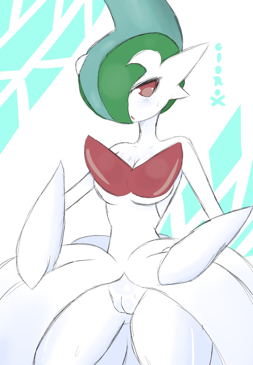 1girls absurd_res bottomless breasts cleavage cloroxformius dress female female_only gallade gardevoir hi_res humanoid mammal mega_gardevoir nintendo no_panties pokémon_(species) pokemon pokemon_(species) pokemon_dppt pokemon_oras pokemon_rse pussy red_eyes rule_63 solo sweat video_games white_skin