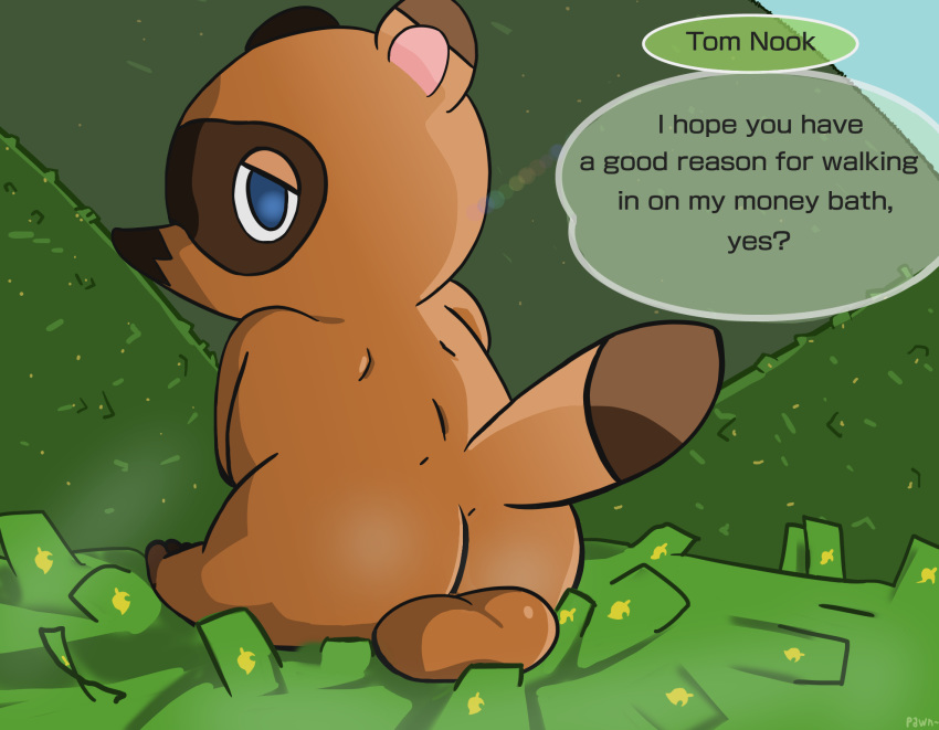 animal_crossing ass big_testicles canine dialogue highres looking_at_viewer male male_only mammal money nintendo nude pawn pawn_(artist) solo solo_male tanuki testicles tom_nook