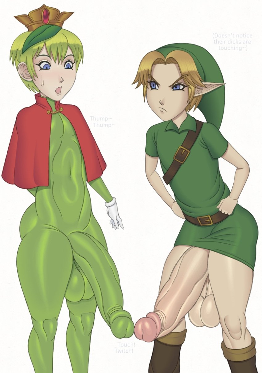 2boys balls belly big_ass big_balls big_penis blank_background blonde_hair blonde_hair_male bodysuit bottom_heavy bottom_heavy_femboy clothed clothed_male cock crown curvy_figure exposed_penis femboy feminine_male green_bodysuit green_clothing green_hair huge_cock jayden_jayo22 large_penis link looking_at_partner low_hanging_balls majora's_mask male male/male mario_(series) navel navel_line navel_visible_through_clothes ocarina_of_time penis penis_out penis_tip penis_to_penis penis_to_the_knees penises_touching petite petite_body petite_male plump plump_ass plump_thighs prince_florian_(mario) sagging_balls sagging_testicles skin_tight skin_tight_outfit skin_tight_suit testicles the_legend_of_zelda thick_ass thick_thighs thin toned toned_body toned_male toned_stomach white_background yaoi