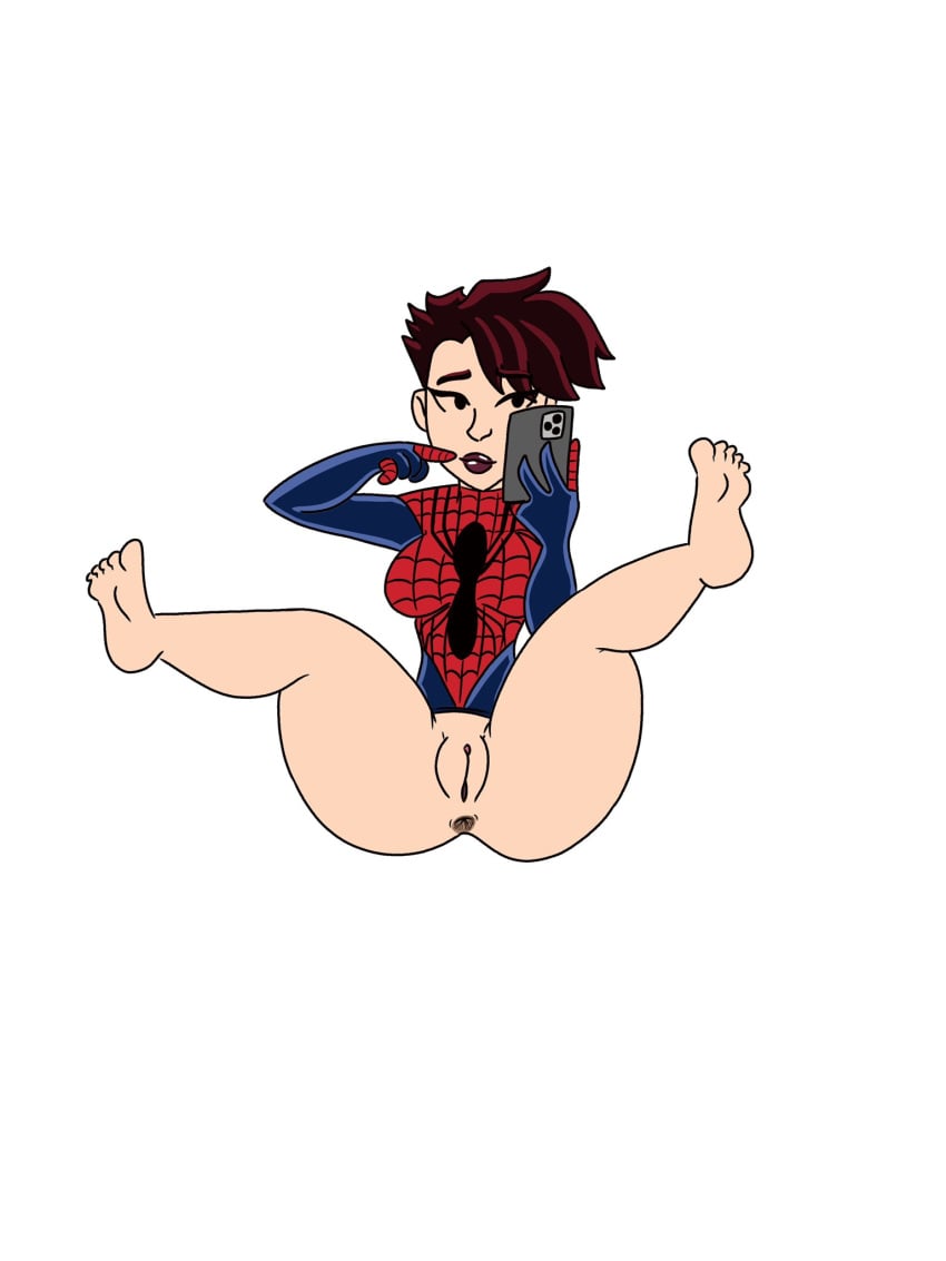 1girls anus ass ass_focus big_breasts bigoni bottomless breasts brown_hair lipstick marvel marvel_comics mayday_parker phone pussy selfie short_hair spider-girl spider-man_(series) superheroine thick thick_ass thick_thighs