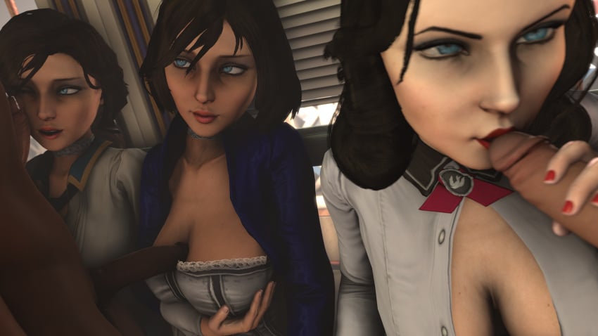 3d 3girls bioshock bioshock_infinite blue_eyes busty dinoboy555 elizabeth_comstock female female_focus gangbang hourglass_figure male penis sex tagme wide_hips