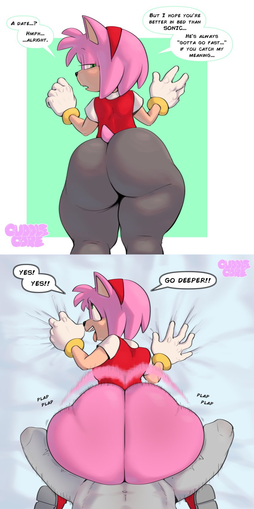 1boy 1girls amy_rose anon anonymous_male ass_bigger_than_head ass_shake big_ass cuddlecore fat_ass female huge_ass human human_male human_on_anthro male/female slutty_face sonic_(series) tagme thick_ass twerking