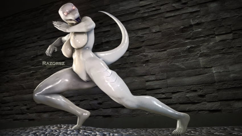 2019 3d angry anthro breasts claws clitoris feet female fingers glowing hi_res invalid_tag lizard mammal nipples nude owo provocative pussy razorsz reptile saliva scalie scenebuild teeth toes tongue