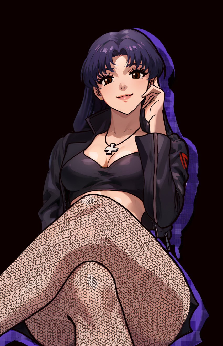 1girls crossed_legs female female_only fishnets goth goth_girl misato_katsuragi neon_genesis_evangelion redpostit stockings thick_thighs