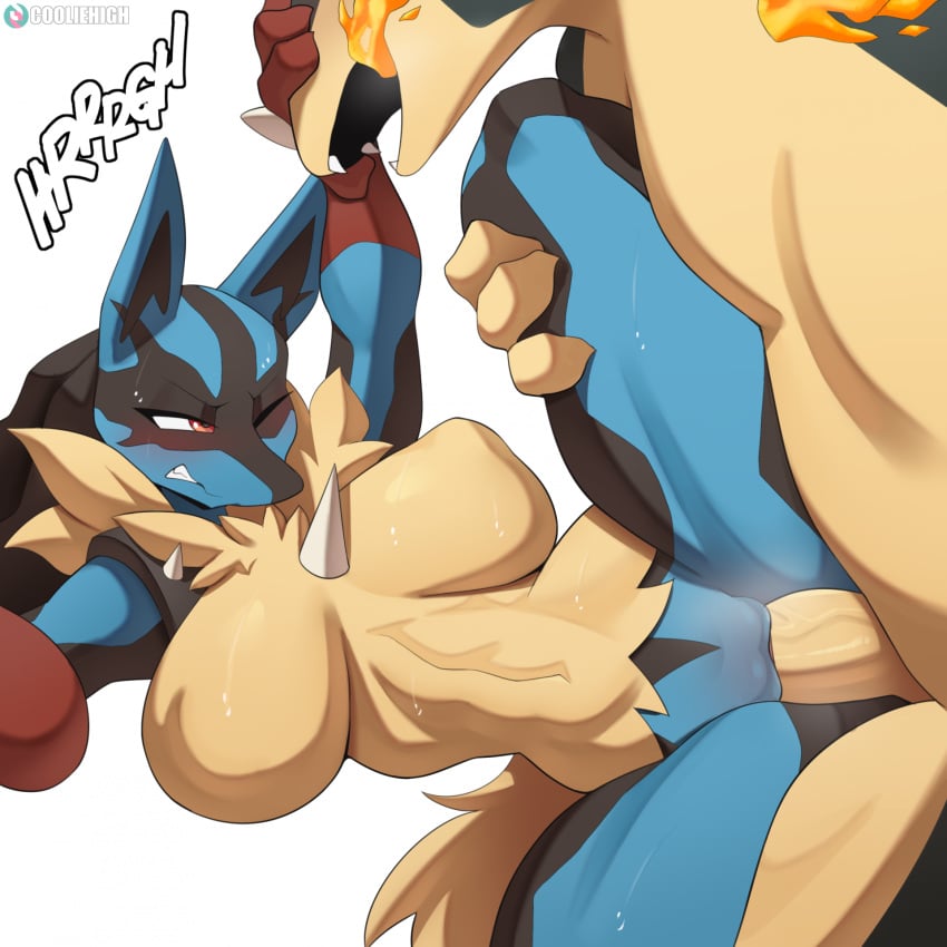 anthro big_breasts biped bodily_fluids breasts cooliehigh female female_penetrated generation_2_pokemon generation_4_pokemon generation_6_pokemon genitals hi_res lucario male male/female male_penetrating male_penetrating_female mega_evolution mega_lucario nintendo penetration penile penile_penetration penis penis_in_pussy pokemon pokemon_(species) pupils sex sweat thick_thighs typhlosion vaginal_penetration