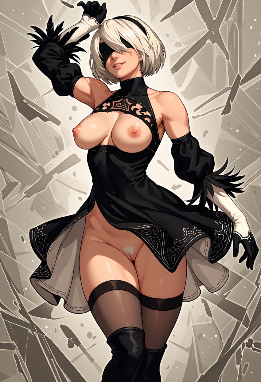 ai_generated black_clothes female medium_breasts white_hair