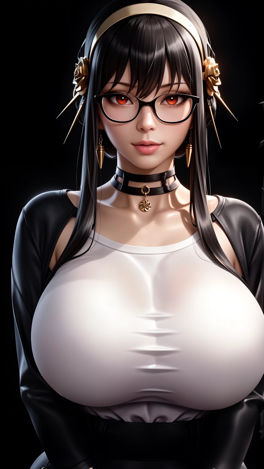 ai_generated big_breasts black_background breasts choker close-up collarbone female female_focus female_only glasses huge_breasts large_breasts lips lipstick looking_at_viewer portrait round_breasts seducing seduction seductive seductive_eyes seductive_gaze seductive_look seductive_mouth seductive_pose seductive_smile simple_background sky4maleja spy_x_family yor_briar yor_forger