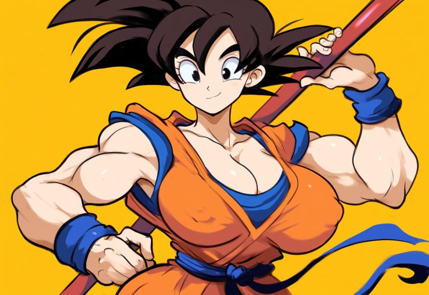 ai_generated alien alien_girl big_breasts black_hair covered_nipples dragon_ball dragon_ball_super dragon_ball_z female genderswap_(mtf) large_breasts mature_female milf mullon novelai rule_63 saiyan smile son_goku wide_hips