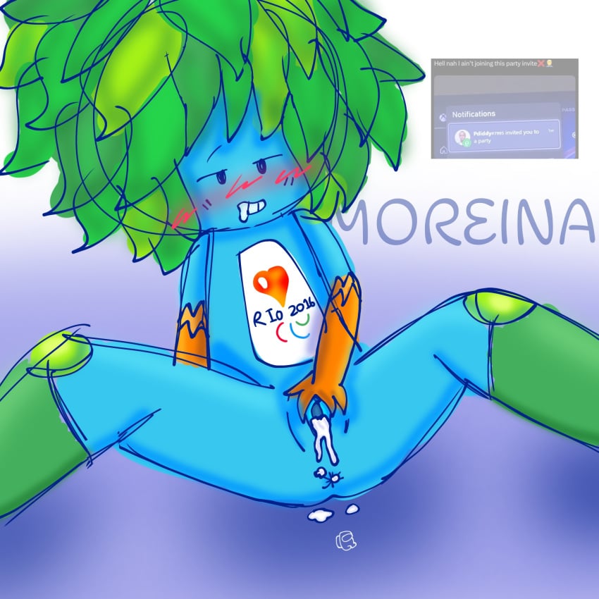 1cuntboy 2016_rio_olympics :p among_us_reference blue_skin blush cum cuntboy flora_fauna intersex leaf_hair mascot masturbation moreina_star olympic_mascot olympics plant pussy self_upload spreading_pussy tom_(mascot) watermark