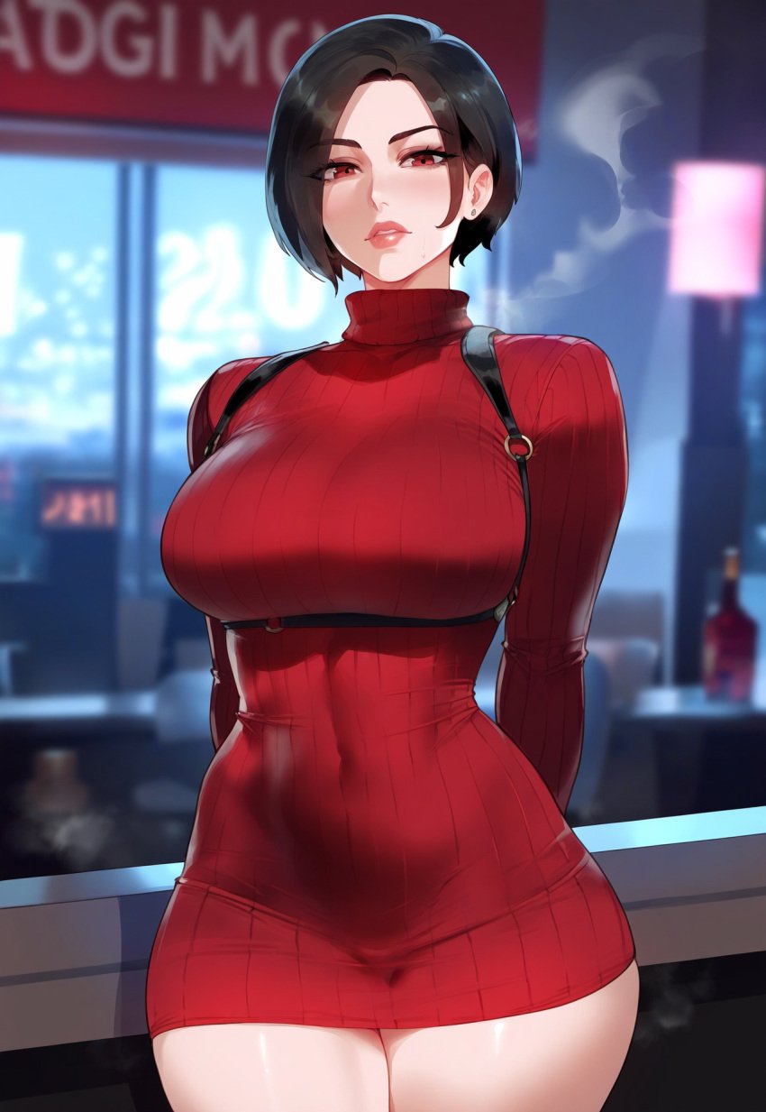 ada_wong ai_generated big_breasts miyuai red_dress resident_evil short_hair thighs tight_clothing tight_dress