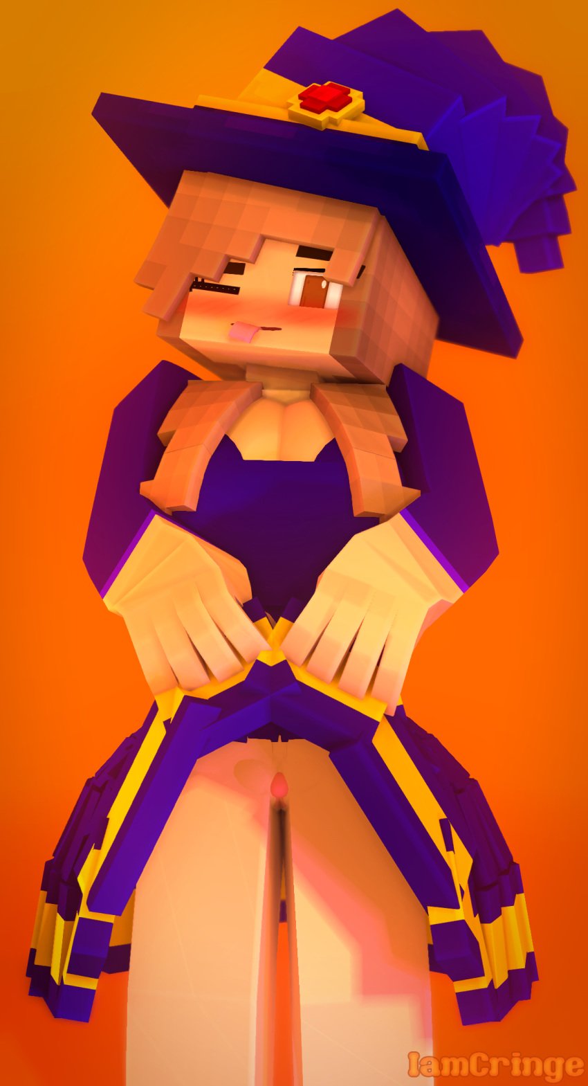 3d big_breasts brown_eyes brown_hair character cosplay costume crossdressing female iamcringe minecraft no_panties sofia_wellington_(iamcringe) sofia_witch tagme