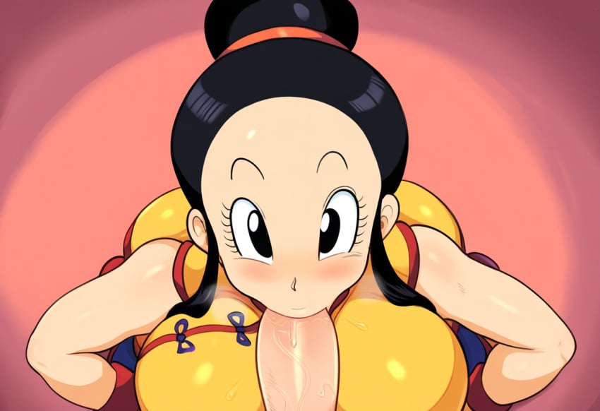 1boy ai_generated big_breasts big_penis black_hair blowjob chichi dragon_ball dragon_ball_super dragon_ball_z fellatio female large_breasts mature_female milf mullon novelai oral penis pov single_hair_bun son_goku straight straight