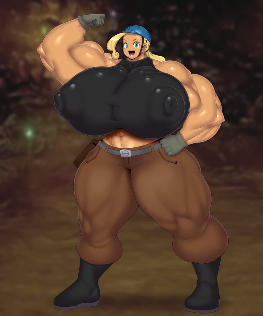 1girls abs ber00 biceps big_breasts blonde_hair blue_eyes boots breasts busty cave clothing female female_only flexing flexing_bicep helmet huge_breasts hyper large_breasts looking_at_viewer massive_breasts muscular muscular_female nipple_bulge pants png pokemon pokemon_ss shirt solo tanned tanned_skin thick_thighs thunder_thighs wide_hips worker_(pokemon_ss)