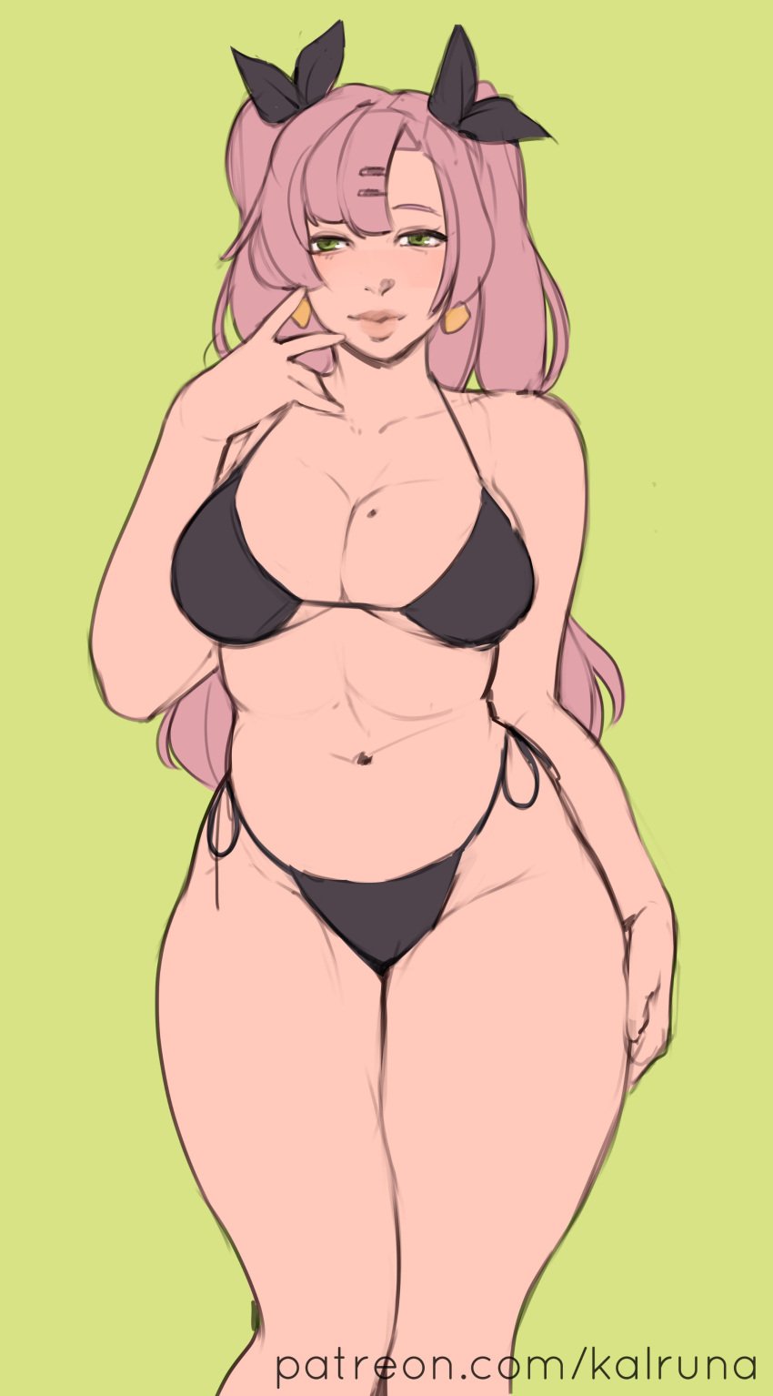 bikini black_bikini kalruna nicole_demara pink_hair swimsuit wide_hips zenless_zone_zero