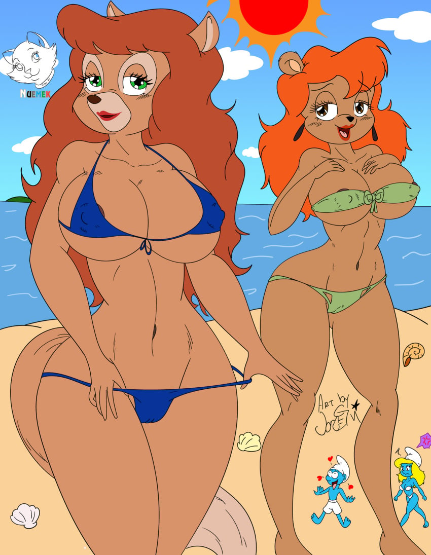 beach bikini cameltoe crossover furry jojocoso julie_bruin katie_dodd nipple_bulge nuemek smurf smurfette talespin the_smurfs tiny_toon_adventures