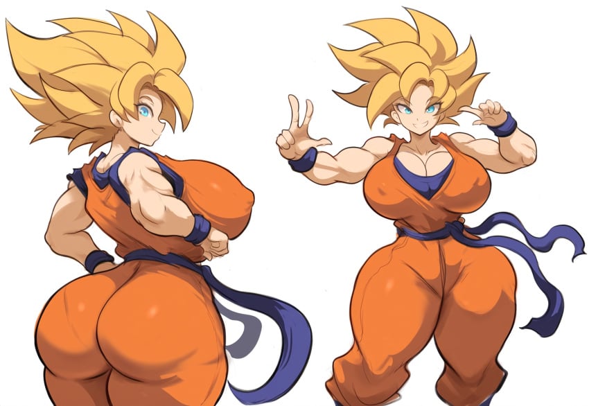 ai_generated alien alien_girl ass back big_ass big_breasts blonde_hair dragon_ball dragon_ball_super dragon_ball_z female genderswap_(mtf) large_breasts mature_female milf mullon muscular_female novelai rule_63 saiyan son_goku super_saiyan