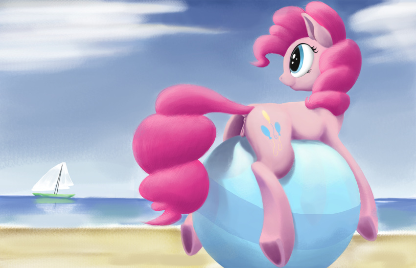 2016 anus ball beach blue_eyes cloud cutie_mark dock earth_pony equine female feral friendship_is_magic fur graboiidz hair hi_res horse mammal my_little_pony outside pink_fur pink_hair pinkie_pie_(mlp) pony pussy sand sea seaside ship sky smile solo vehicle water