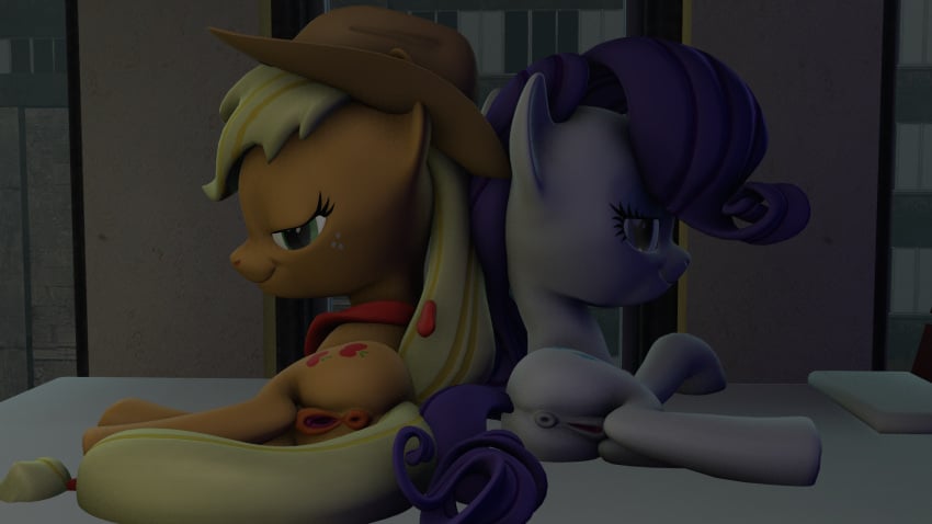 3d 3d_(artwork) animal_genitalia animal_pussy anus applejack_(mlp) ass bed bedroom_eyes clothing cowboy_hat digital_media_(artwork) duo equid equine equine_anus equine_genitalia equine_pussy female female/female feral friendship_is_magic furniture genitals hasbro hat headgear headwear hi_res mammal mane my_little_pony narrowed_eyes presenting presenting_hindquarters puffy_anus purple_mane pussy rarity_(mlp) scrunchy_face seductive smile smiling_at_viewer smirk smirking_at_viewer solo source_filmmaker_(artwork) thefurofhur