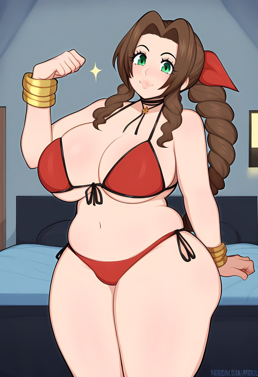 aerith_gainsborough ai_generated bikini chubby final_fantasy final_fantasy_vii huge_breasts