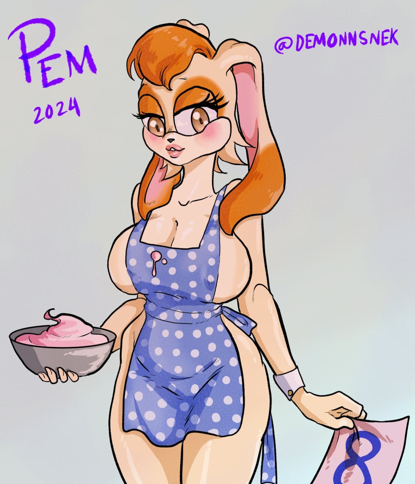 1girls anthro apron apron_only big_breasts big_eyes big_lips blush blushing brown_eyes cleavage demonnsnek female female_only furry furry_female furry_only icing mommy mommy_kink orange_hair polka_dot rabbit rabbit_ears rabbit_girl sonic_(series) sonic_advance_2 sonic_the_hedgehog_(series) vanilla_the_rabbit video_game_character video_game_franchise video_games white_body white_fur