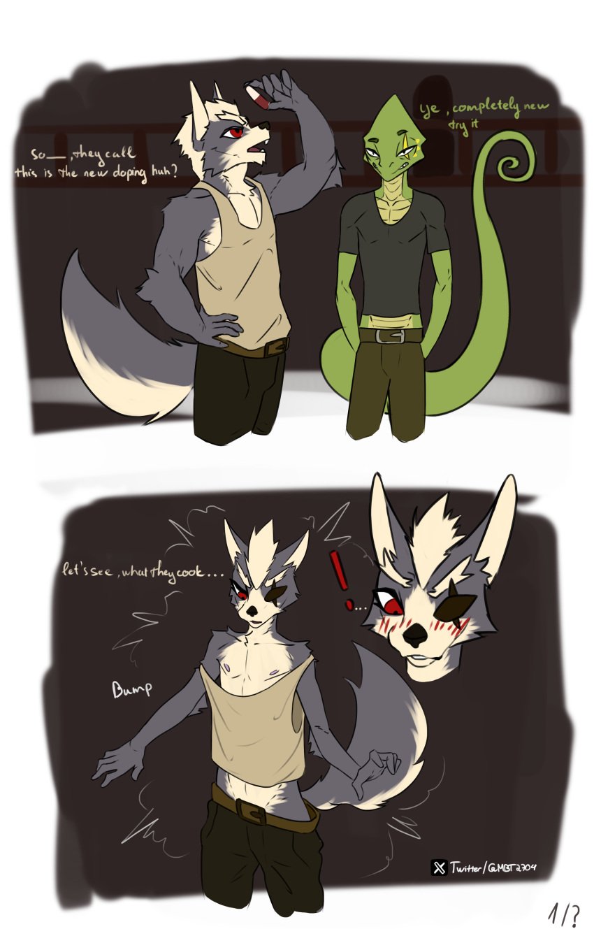 absurd_res canid canine clother clothing felid fox hi_res male male/male mammal mbt nintendo reptile scalie short_comic solo star_fox text wolf_o'donnell