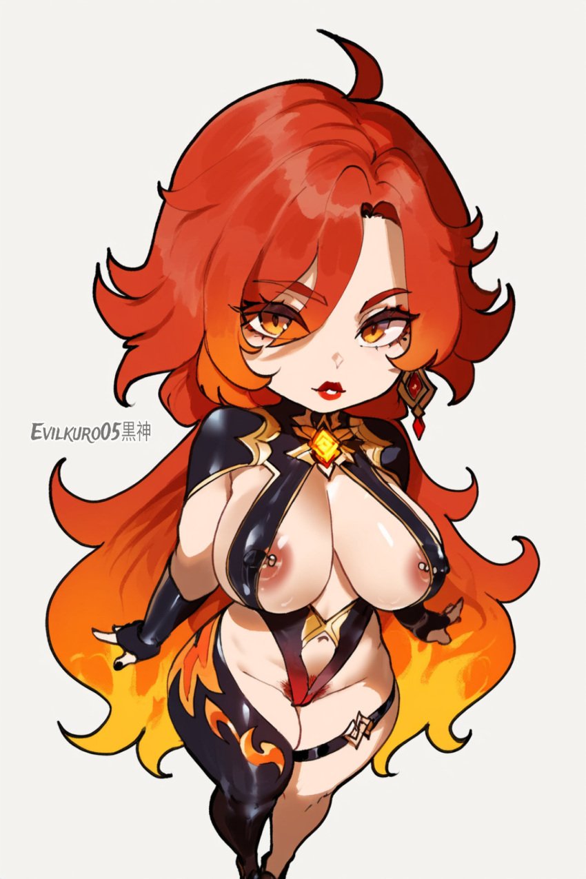 ai_generated chibi evilkuro05 genshin_impact mavuika_(genshin_impact) mihoyo thick_hips thick_legs voluptuous_female