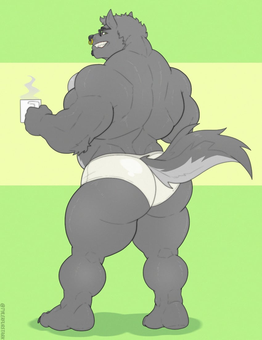 anthro ass bara barazoku big_ass canine furry glasses male male_only mug muscles muscular solo solo_male tylerstark underwear underwear_only