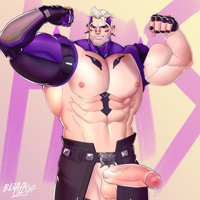 abs activision alpha_male balls bara biceps big_balls big_penis blizzard_entertainment clothing erection hazard_(overwatch) male male_nipples male_only manly muscular_male nipples overwatch overwatch_2 pecs penis