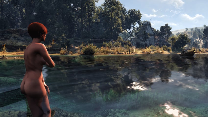 1boy 3d ass barefoot boat breasts caught cd_projekt_red female hand_on_breast hand_on_crotch in_water lying_on_side red_hair shani the_witcher the_witcher_(series) the_witcher_3:_wild_hunt xpsfm