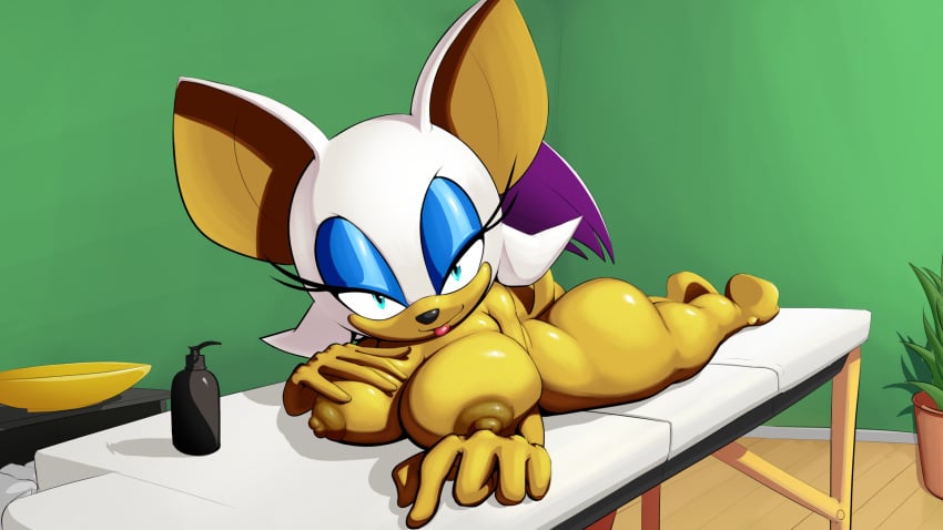 anthro ass bat bedroom_eyes big_breasts big_butt breasts female fur hair hand_on_breast hi_res looking_at_viewer mammal membrane_(anatomy) membranous_wings narrowed_eyes nipples nude rouge_the_bat seductive sega short_stack smile solo sonic_(series) sonic_the_hedgehog_(series) spikeybluething tail tongue tongue_out wings