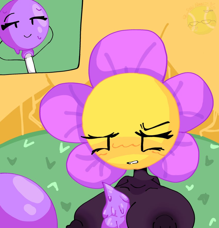 2girls bfb bfdi bfdia big_breasts big_nipples black_body black_nipples blush blush candy dick_between_boobs dickgirl female/female female_dominating_female flower flower_(bfdi) flower_petals food food_creature grass laying_down laying_on_back laying_on_ground lollipop_(bfdi) object_show object_shows outside outside_sex penis_between_breasts petals pink_petals snowbunniz sweatdrop sweating sweaty tentacle tentacle_between_boobs