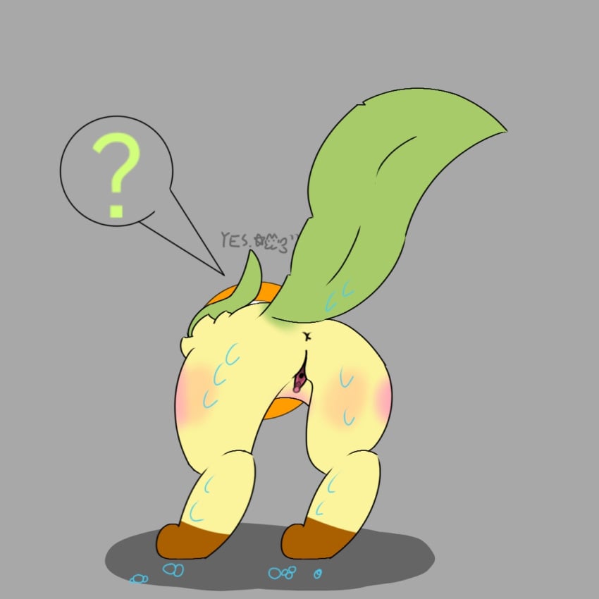 anthro ass blush eeveelution fur generation_4_pokemon leafeon male mammal markings mythological_creature mythology nintendo nipples nude open_mouth pawpads pokemon pokemon_(species) solo tail tongue vaginal_penetration yes_xing_mao