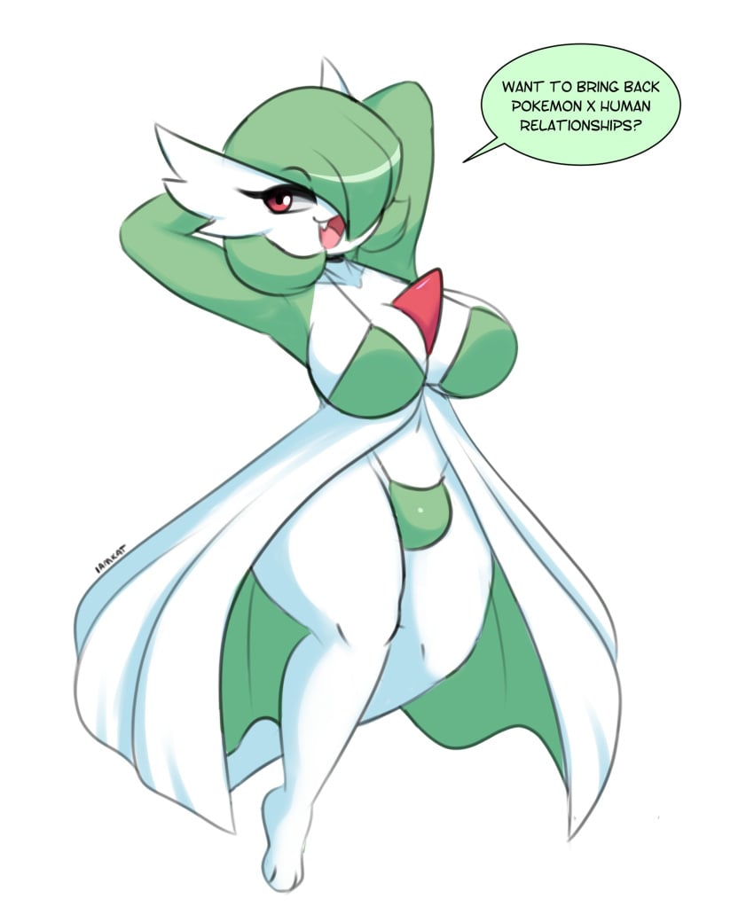 1futa balls balls_in_panties big_breasts bikini clothed clothing dialogue dialogue_bubble erection futa_gardevoir futa_only futanari gardevoir gardevoir_futa hands_behind_head humanoid i_am_kat95 looking_at_viewer mostly_nude only_futa open_mouth pokemon pokemon_(species) pokemon_rse pokephilia simple_background solo