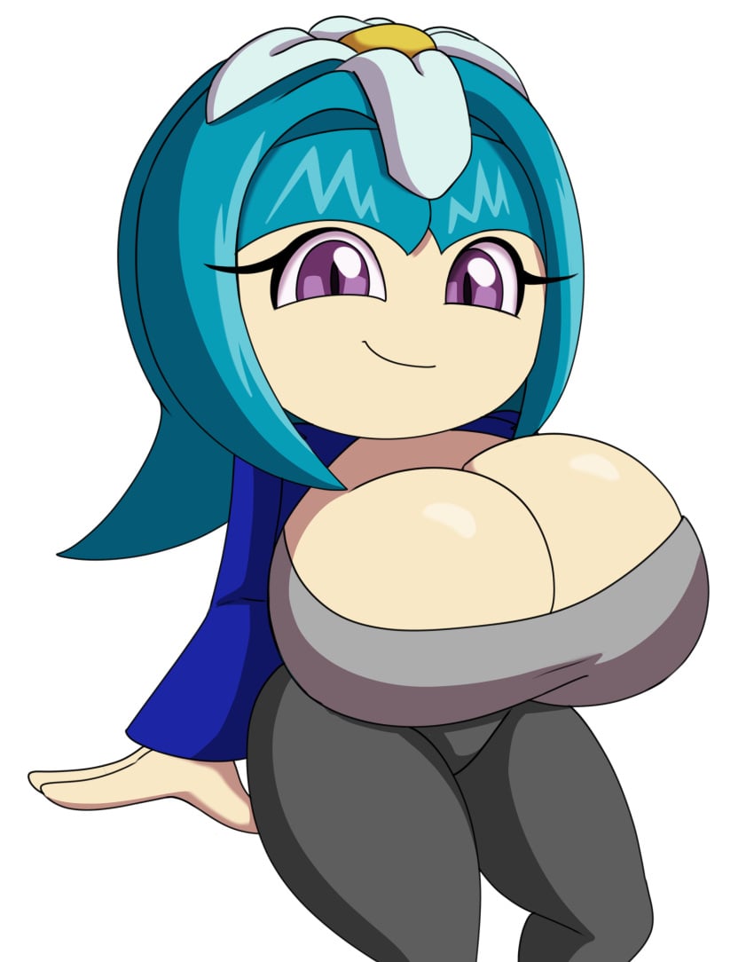 2024 4kids_entertainment blue_clothing blue_hair blue_pseudo_hair breasts female galaxina_the_seedrian grey_clothing grey_pants huge_breasts mechspazer pseudo_hair purple_eyes sawcraft1 sega smile solo sonic_(series) sonic_the_hedgehog_(series) sonic_x tms_entertainment white_clothing