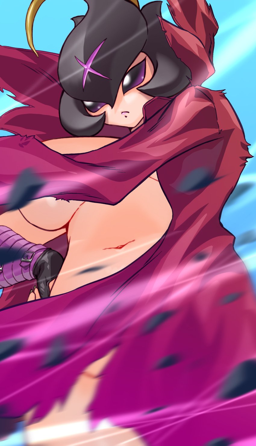 1girls bancho bancholillymon breasts convenient_censoring digimon digimon_(species) female female_only fingerless_gloves gerusyu naked_cape nude nude_female plant plant_girl solo solo_female vine_hair vines wind_lift