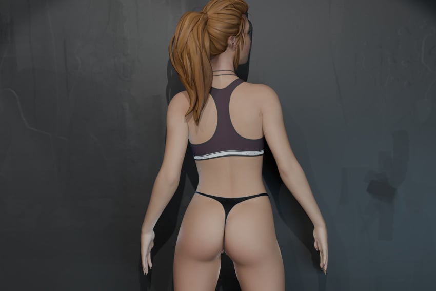 1girls 3d ass ass_focus back_view black_thong blender bra brown_hair enigmaj female female_focus female_only life_is_strange light-skinned_female rachel_amber solo_female thong