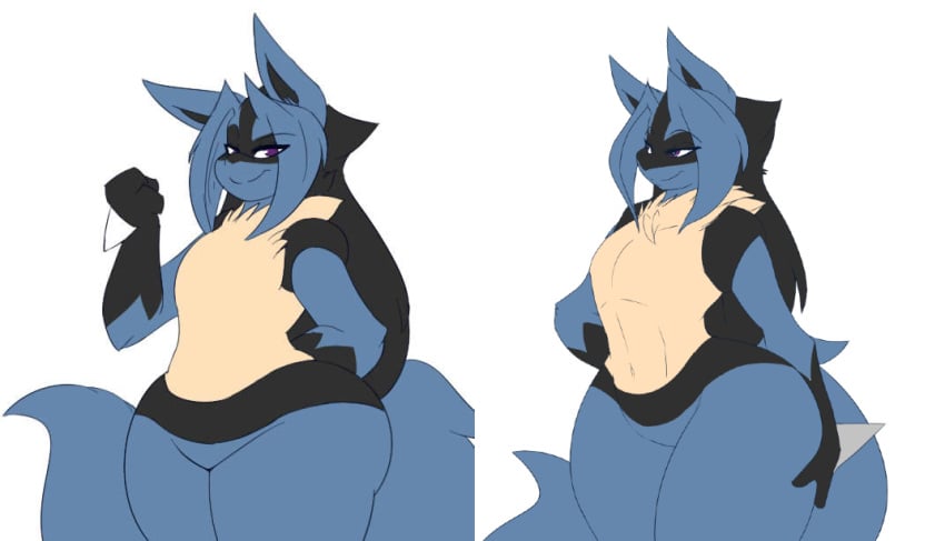 breasts dewwydarts dewwydartz female flat_chest flat_chested furry grin hands_on_ass hands_on_hips hourglass_figure lucario may_(dewwydartz) pear_shaped pear_shaped_female pokemon pokemon_(species) smug thick_thighs voluptuous voluptuous_female wide_hips