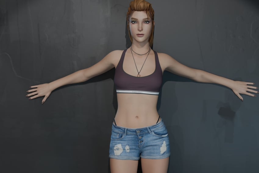 1girls 3d blender bra brown_hair enigmaj female female_focus female_only life_is_strange light-skinned_female looking_at_viewer necklace rachel_amber shorts solo_female