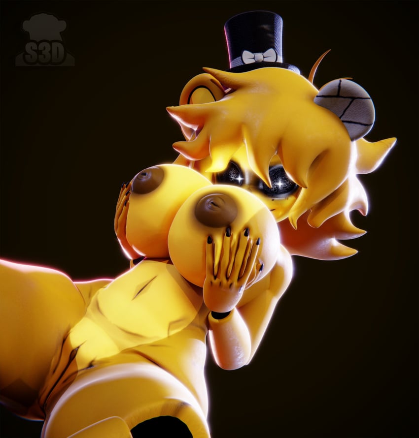 3d_(artwork) absurd_res anthro areola bear big_breasts breasts clothing digital_media_(artwork) female five_nights_at_freddy&#039;s fredina&#039;s_nightclub genitals ghost glowing glowing_eyes golden_freddy_(fnaf) golden_fredina_(cally3d) hat hat_only headgear headgear_only headwear headwear_only hi_res mammal mostly_nude nipples pussy scottgames shachath3d solo spirit thick_thighs top_hat white_eyes