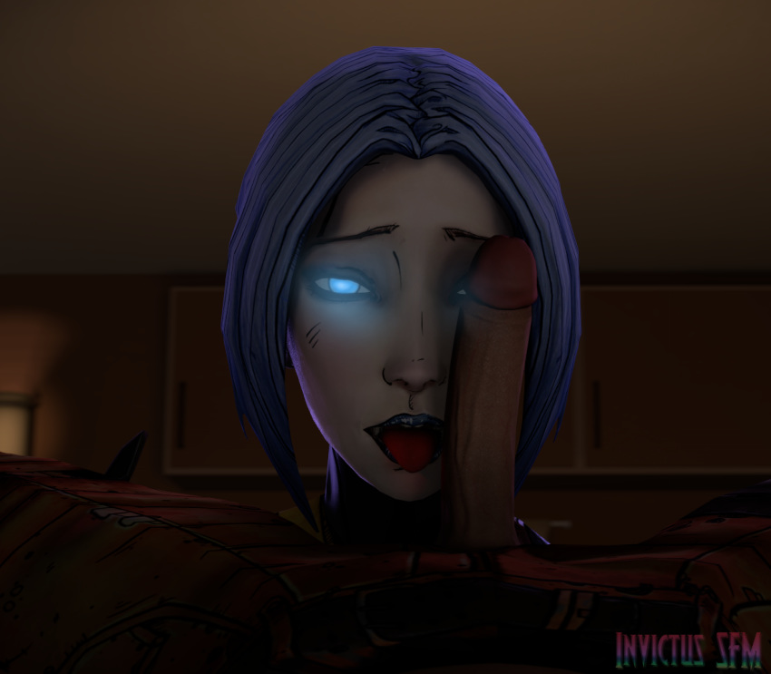 1girls 3d blue_eyes blue_hair blue_lipstick bob_cut borderlands borderlands_2 cute eye_contact eyeshadow facesitting glowing_eyes gray_hair grey_hair imminent_oral invictussfm maya_(borderlands) medium_hair open_mouth oral pale-skinned_female penis petite pov psycho silver_eyes siren_(borderlands) skinny solo source_filmmaker tattoo tongue tongue_out up_close